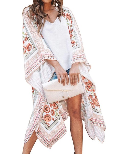 Cover-Ups Womens Floral Chiffon Casual Cardigan - Bikini Half Sleeve Kimono Shawl Sun Protection Blouses Beach Wear Cover ups...