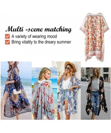 Cover-Ups Womens Floral Chiffon Casual Cardigan - Bikini Half Sleeve Kimono Shawl Sun Protection Blouses Beach Wear Cover ups...