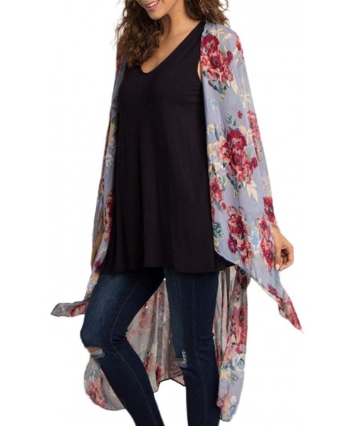 Cover-Ups Women's Beach Cover up Swimsuit Kimono Casual Cardigan with Bohemian Floral Print - Gr1 - CW194CX93GY