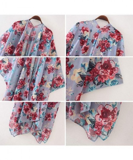 Cover-Ups Women's Beach Cover up Swimsuit Kimono Casual Cardigan with Bohemian Floral Print - Gr1 - CW194CX93GY