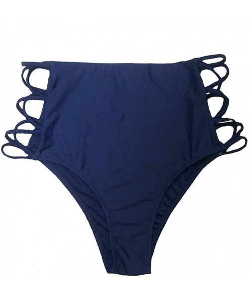 Bottoms Women Sexy High Waisted Bikini Bottoms Strappy Sides Retro Bathing Suit Underwear Swimsuit - Navy Blue - CE18TOE2OE0