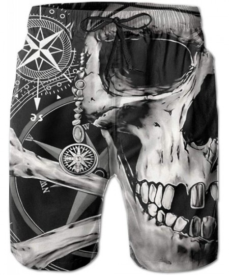 Board Shorts Mens 3D Printed Swim Trunks Quick Dry Summer Surf Board Shorts Swimwear Pants - Black and White Pirate Skull and...