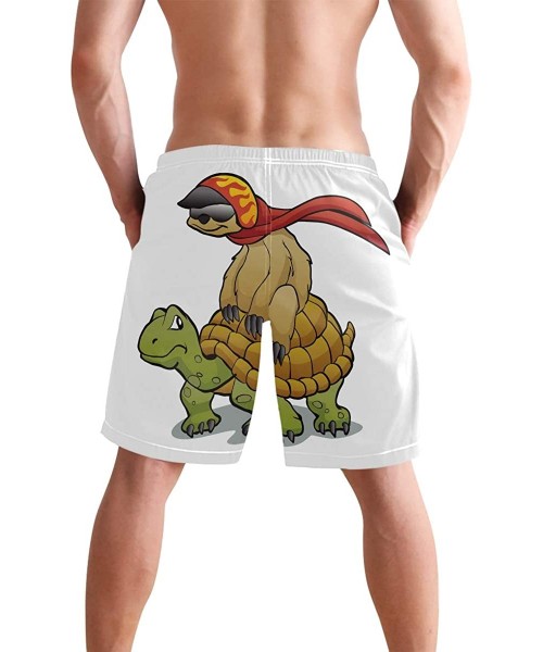 Racing Mens Swim Trunks Skull Cacti Cactus Beach Board Shorts - Sloth Riding a Turtle - C618NX4U9N5