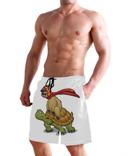 Racing Mens Swim Trunks Skull Cacti Cactus Beach Board Shorts - Sloth Riding a Turtle - C618NX4U9N5