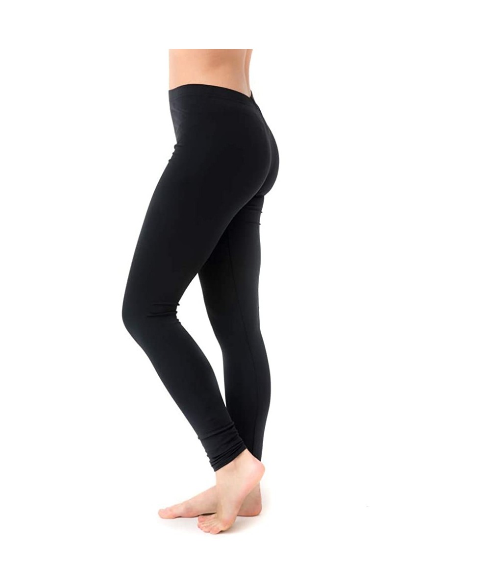 Bottoms Women's High Waisted Long Swim Leggings- UPF 50+ Athletic Leggings Cover Up - Plus - Black - CP12B8JL9MB