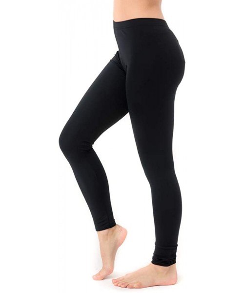 Bottoms Women's High Waisted Long Swim Leggings- UPF 50+ Athletic Leggings Cover Up - Plus - Black - CP12B8JL9MB