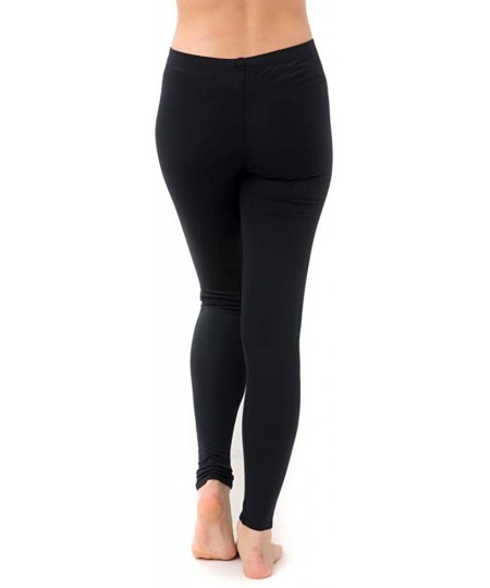 Bottoms Women's High Waisted Long Swim Leggings- UPF 50+ Athletic Leggings Cover Up - Plus - Black - CP12B8JL9MB