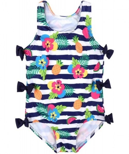 One-Pieces Baby Girl's Floral One Piece Striped Ruffle Swimsuit - Tropical - CJ18K70XE5K