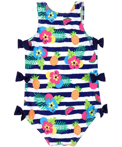 One-Pieces Baby Girl's Floral One Piece Striped Ruffle Swimsuit - Tropical - CJ18K70XE5K