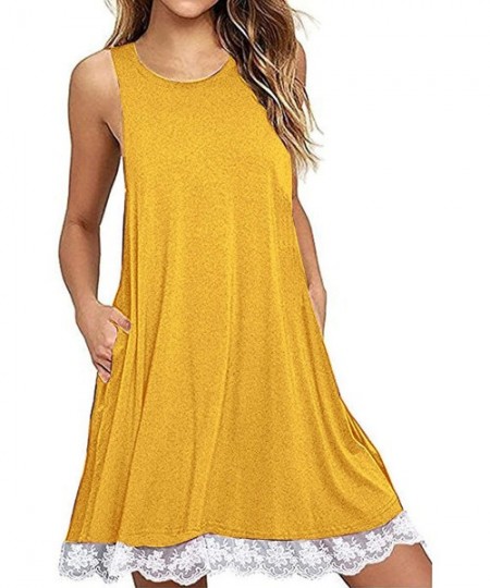 Cover-Ups Women's Casual Loose Pocket Long Dress Short Sleeve Split Maxi Dress - Yellow - C018QRSU2GW