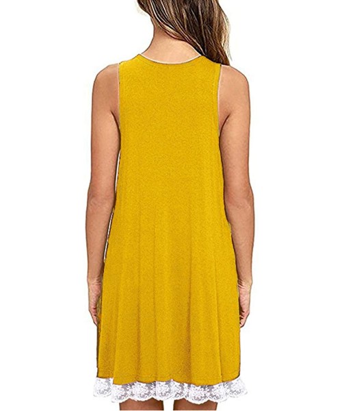 Cover-Ups Women's Casual Loose Pocket Long Dress Short Sleeve Split Maxi Dress - Yellow - C018QRSU2GW