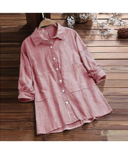 Racing Women Loose Shirt- Short Sleeve Shirt Cotton Linen Plus Size Tunic - Z1-pink - C518T5GIK8Y