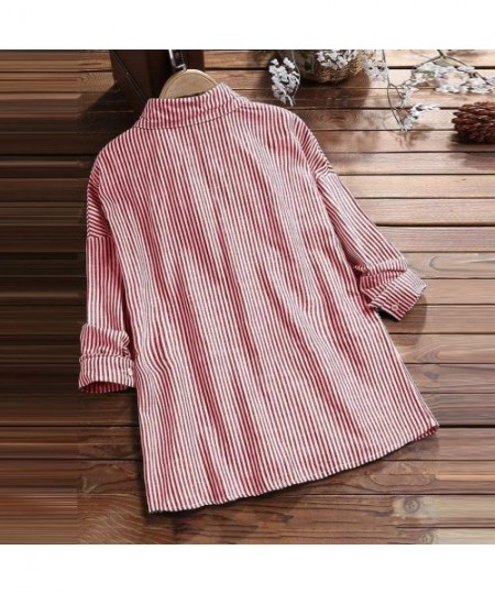 Racing Women Loose Shirt- Short Sleeve Shirt Cotton Linen Plus Size Tunic - Z1-pink - C518T5GIK8Y