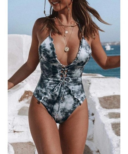 One-Pieces Women One Piece Swimsuit Scoop Neck Buttoned Decor Monokini Swimwear - Green - CP196RD655S