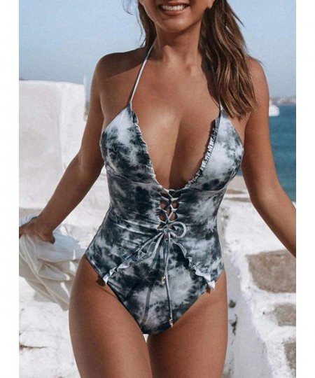 One-Pieces Women One Piece Swimsuit Scoop Neck Buttoned Decor Monokini Swimwear - Green - CP196RD655S