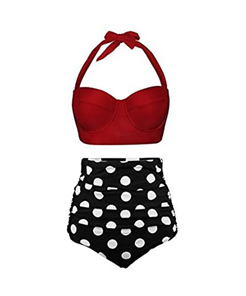 One-Pieces Women's Bikini 2Pc Ruffled Swimsuits Tankini Set - Z-8 Red - CW19707HQ74