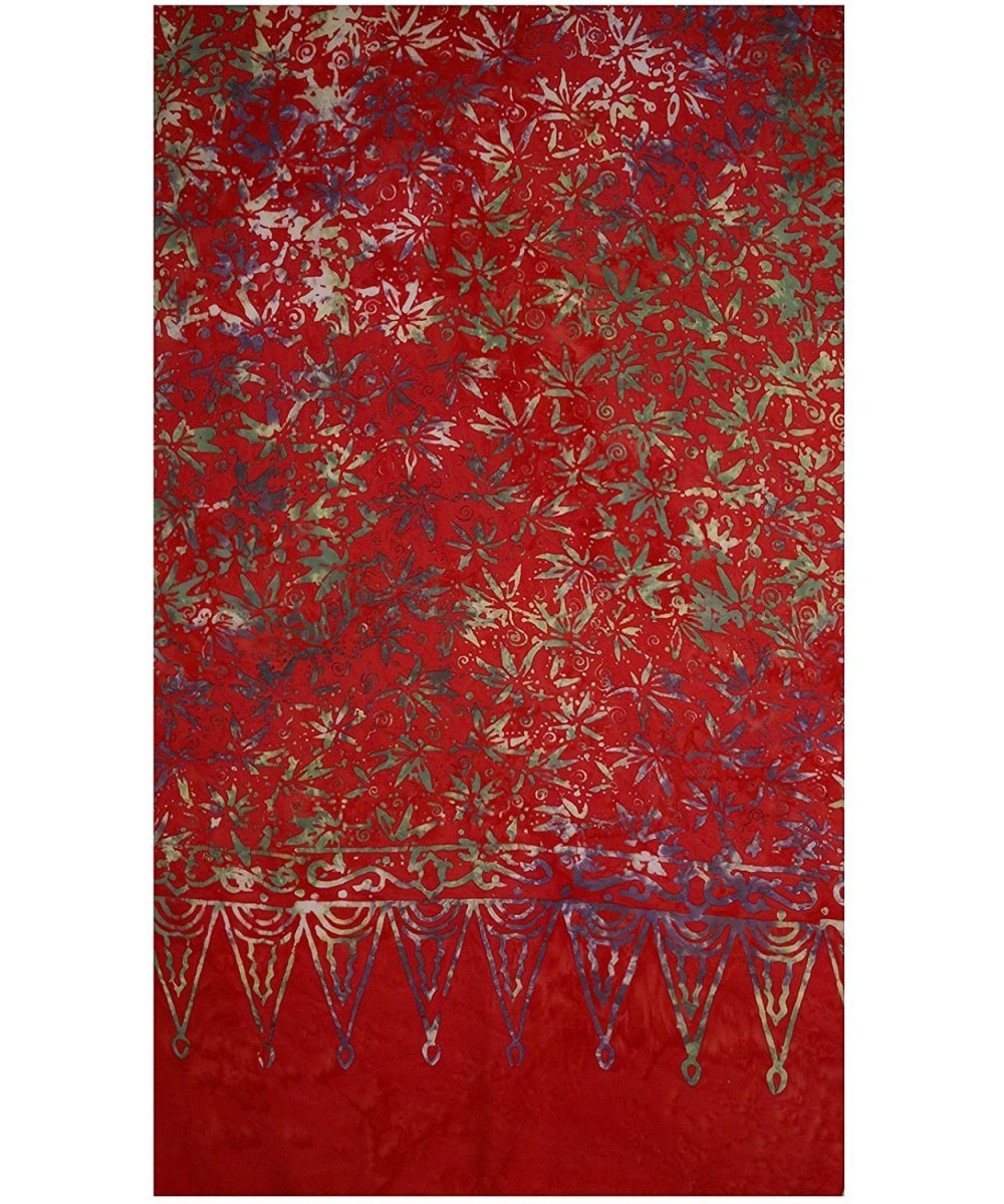 Cover-Ups Half Sarong - Red Poinsettia Floral Batik- Color Shade May Vary Slightly - CW11RTMJJUB