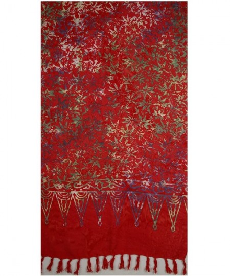 Cover-Ups Half Sarong - Red Poinsettia Floral Batik- Color Shade May Vary Slightly - CW11RTMJJUB