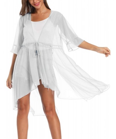 Cover-Ups Cover Ups for Swimwear Women Bikini Boho Chiffon Cardigan Open Front Beach Summer Dress - White - CW196I9QZHT