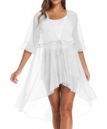 Cover-Ups Cover Ups for Swimwear Women Bikini Boho Chiffon Cardigan Open Front Beach Summer Dress - White - CW196I9QZHT