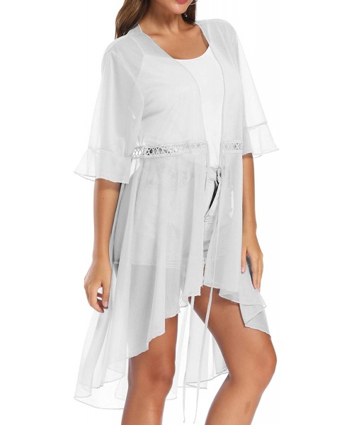 Cover-Ups Cover Ups for Swimwear Women Bikini Boho Chiffon Cardigan Open Front Beach Summer Dress - White - CW196I9QZHT