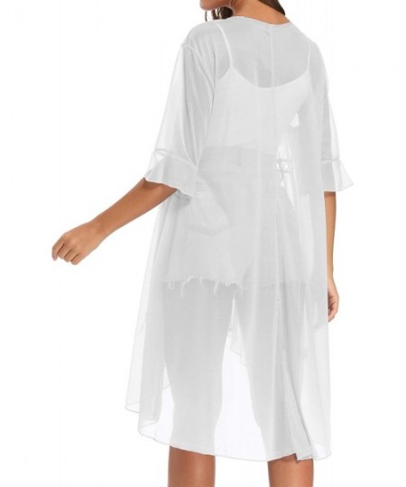 Cover-Ups Cover Ups for Swimwear Women Bikini Boho Chiffon Cardigan Open Front Beach Summer Dress - White - CW196I9QZHT