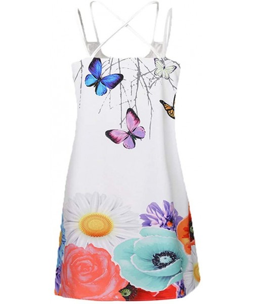 Rash Guards Summer Dresses for Women Beach 3D Butterfly Floral Print Sleeveless Vintage Bohe Tank Short Mini Dress - Ya-red -...