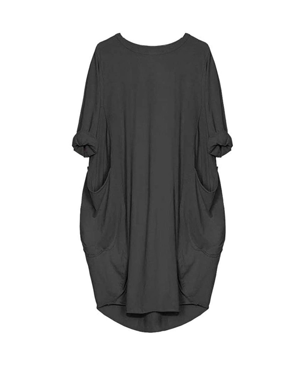 Cover-Ups Women's Dresses Casual Loose Summer Pocket Ladies Plus Size 3/4 Sleeve Beachwear Cover Up Knee-Length Sundress - Da...