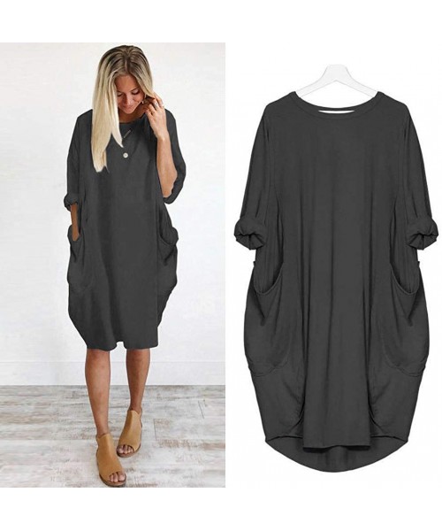 Cover-Ups Women's Dresses Casual Loose Summer Pocket Ladies Plus Size 3/4 Sleeve Beachwear Cover Up Knee-Length Sundress - Da...