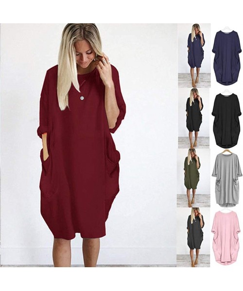 Cover-Ups Women's Dresses Casual Loose Summer Pocket Ladies Plus Size 3/4 Sleeve Beachwear Cover Up Knee-Length Sundress - Da...