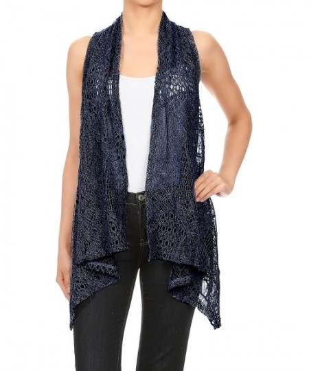 Cover-Ups Womens Sleeveless Open Front Crochet Shawl Cardigan Bikini Cover Up - Navy - CK1882E0AER