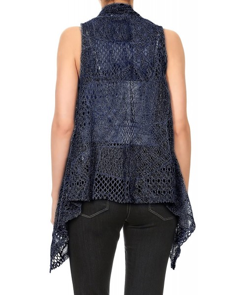 Cover-Ups Womens Sleeveless Open Front Crochet Shawl Cardigan Bikini Cover Up - Navy - CK1882E0AER