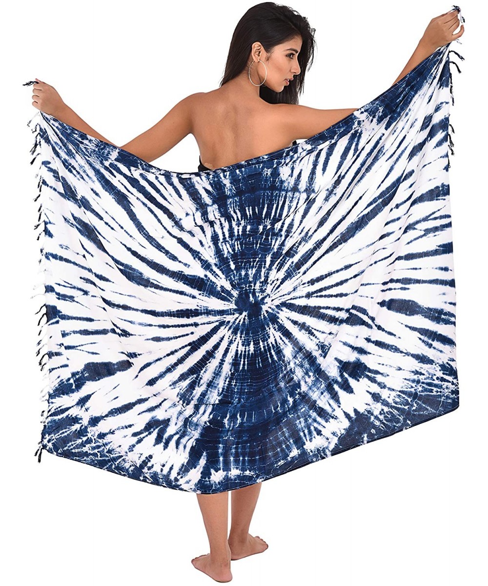 Cover-Ups Swimwear Long Dip Dye Tie Sarong Multi Wear Beach Pareo Swimsuit Wrap Cover Up Beach Wrap for Women - Indigo - C919...