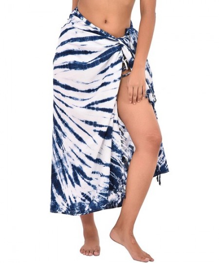 Cover-Ups Swimwear Long Dip Dye Tie Sarong Multi Wear Beach Pareo Swimsuit Wrap Cover Up Beach Wrap for Women - Indigo - C919...