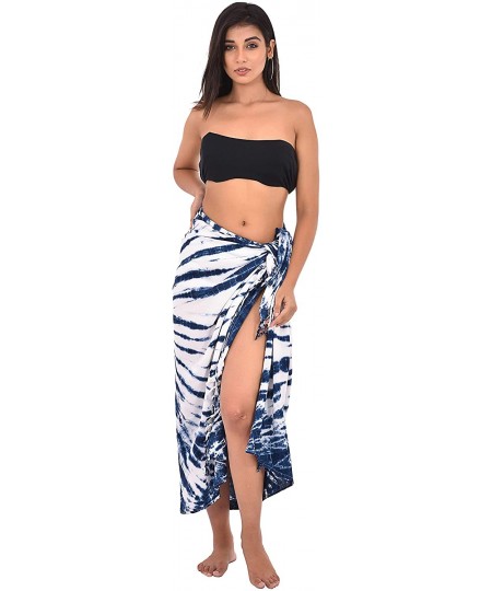 Cover-Ups Swimwear Long Dip Dye Tie Sarong Multi Wear Beach Pareo Swimsuit Wrap Cover Up Beach Wrap for Women - Indigo - C919...