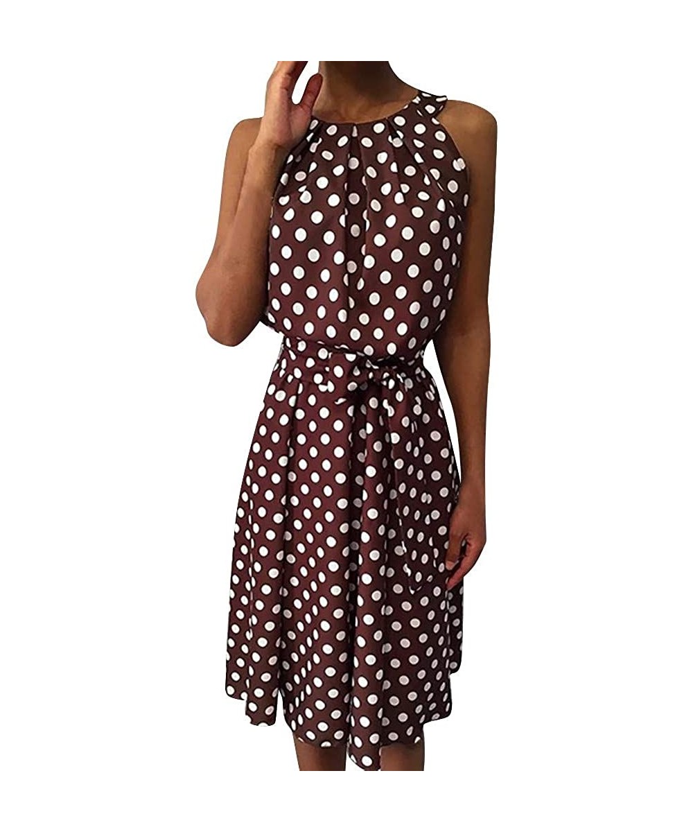 Bottoms Womens Dots Boho Mini Dress Lady Beach Summer Sundrss Maxi Dress - Red-a - CQ18U4GW0L0