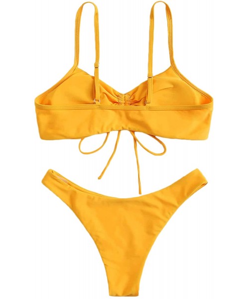 Sets Women's 2 Piece Beachwear Drawstring Front Swimsuits Bikini Set - Yellow - C9199S56O3H