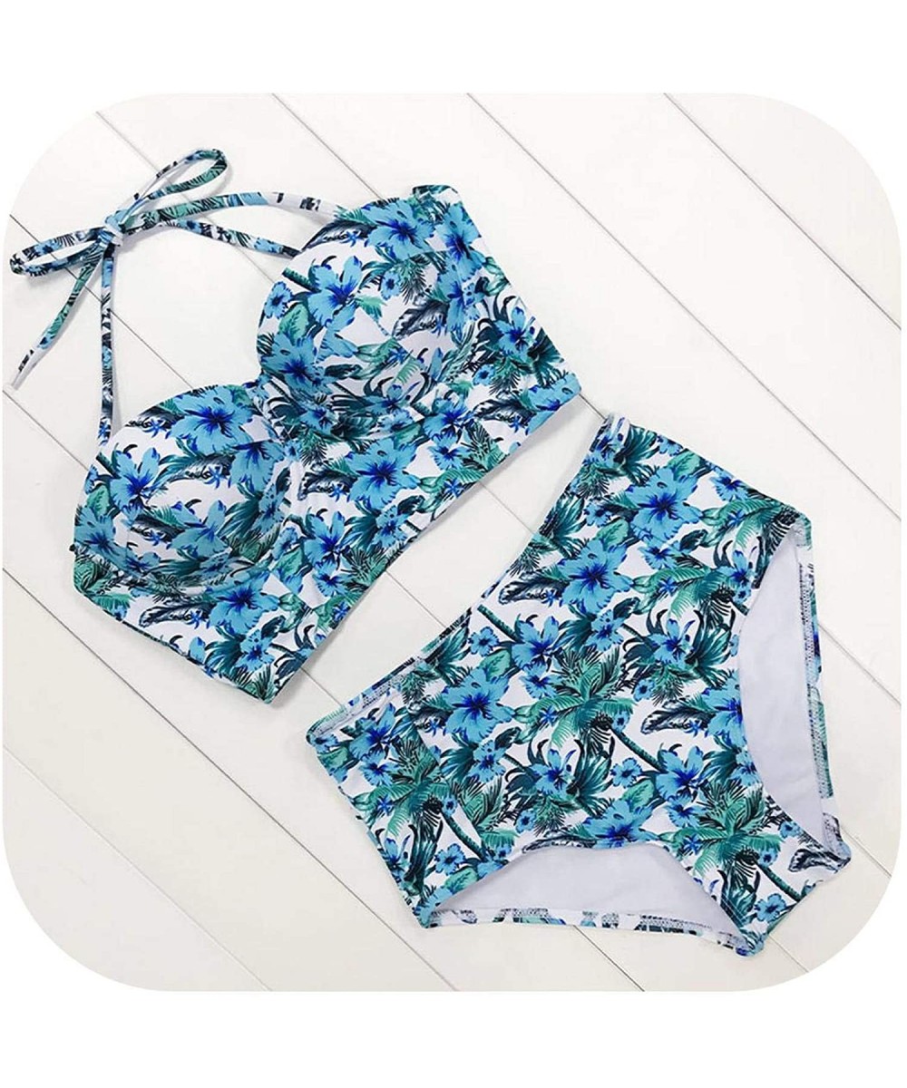 Sets Sexy Floral Print High Waist Swimsuit Bikini Push Up Swimwear Women Vintage Biquini Bathing Suit Maillot De Bain Green -...