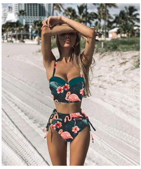 Sets Sexy Floral Print High Waist Swimsuit Bikini Push Up Swimwear Women Vintage Biquini Bathing Suit Maillot De Bain Green -...