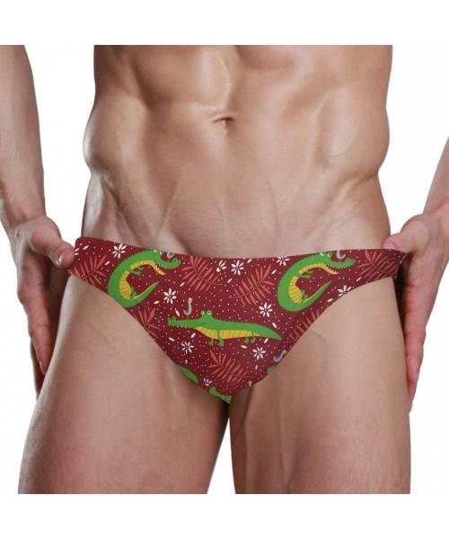 Briefs Men Swimwear Swim Bikini Briefs Cartoon Dinosaurs Swimsuits Board Surf Shorts Trunks - Funny Crocodiles - CB18SQHHXA7