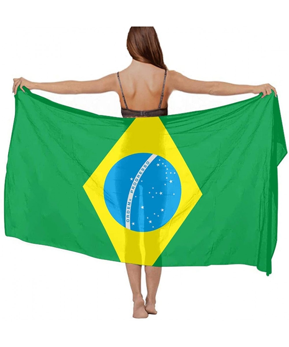 Cover-Ups Women's Chiffon Brazilian Flag Green Beach Scarf Soft Smooth Sunscreen Wrap Shawl Scarves Bikini Cover-up Wrap Scar...