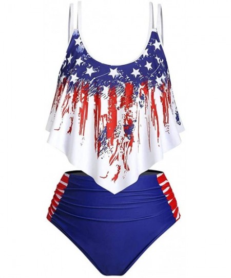 Sets Swimsuits for Women American Flag Ruffled Flounce Top with High Waisted Bottom Bikini Set - Red - CK190TQ0CTH