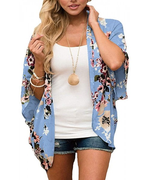 Cover-Ups Women's Sheer Chiffon Blouse Loose Tops Kimono Floral Print Cardigan - T49 - CD18IS0ZH3T