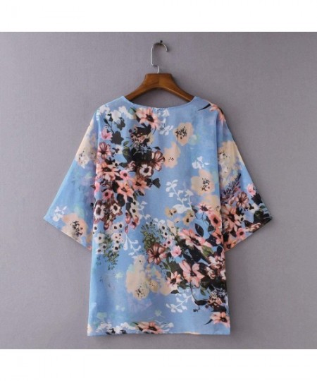 Cover-Ups Women's Sheer Chiffon Blouse Loose Tops Kimono Floral Print Cardigan - T49 - CD18IS0ZH3T