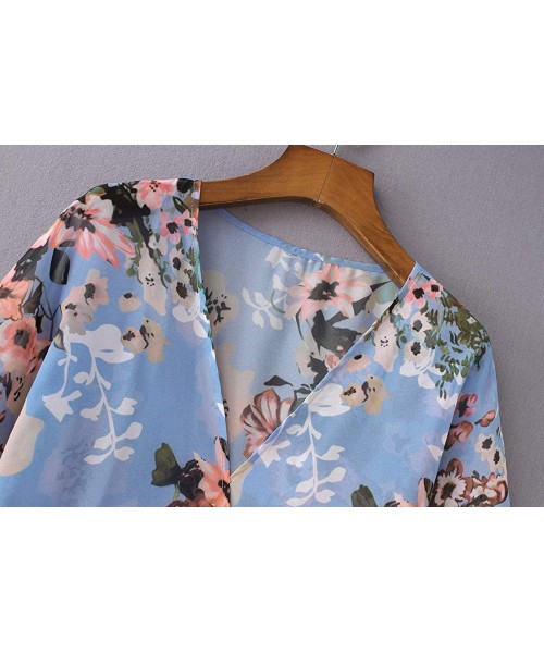 Cover-Ups Women's Sheer Chiffon Blouse Loose Tops Kimono Floral Print Cardigan - T49 - CD18IS0ZH3T