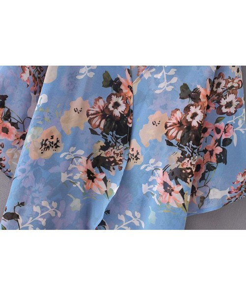 Cover-Ups Women's Sheer Chiffon Blouse Loose Tops Kimono Floral Print Cardigan - T49 - CD18IS0ZH3T