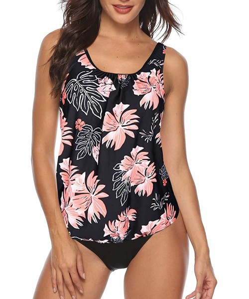 Sets Women's Floral Print Tankini Backless Swimsuit deep v Neck Plus Size Swimwear - S-print2 - CV192C3Q48O