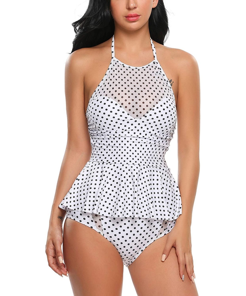 One-Pieces Women's Peplum Tankini Set Ruffles Halter Tankini Set Push Up Bathing Suit Swimsuits - A6575-white - CO184A8Z9CY