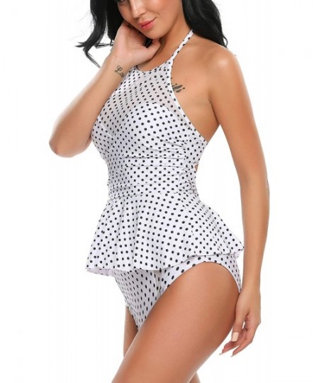 One-Pieces Women's Peplum Tankini Set Ruffles Halter Tankini Set Push Up Bathing Suit Swimsuits - A6575-white - CO184A8Z9CY