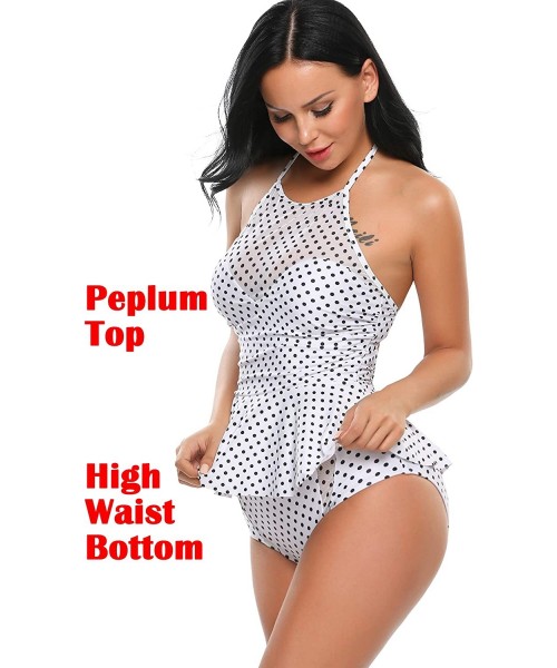 One-Pieces Women's Peplum Tankini Set Ruffles Halter Tankini Set Push Up Bathing Suit Swimsuits - A6575-white - CO184A8Z9CY